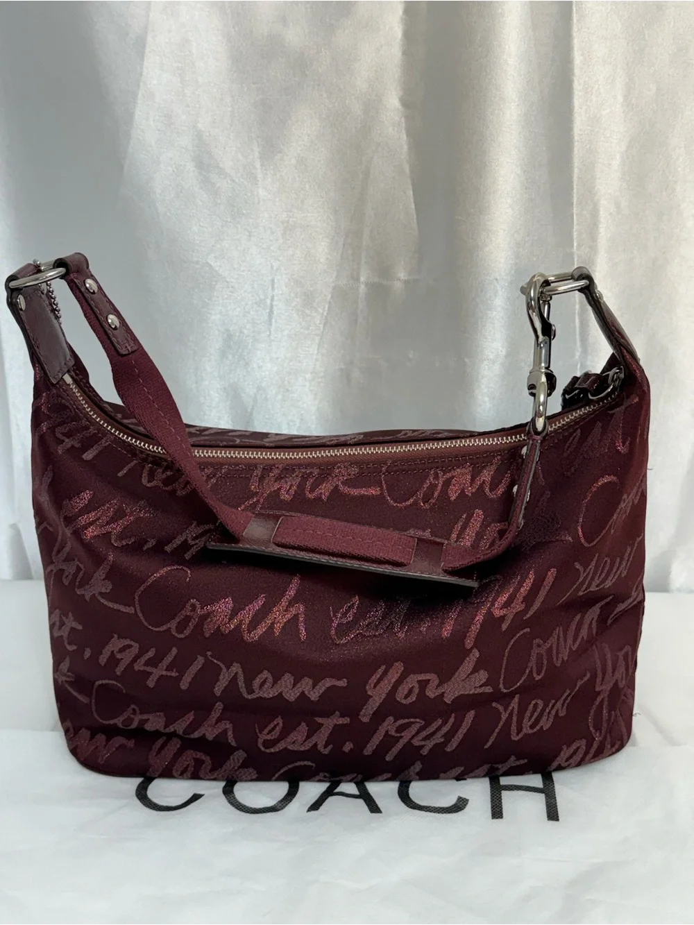 Coach Rare Limited Edition Holiday Poppy Signature Script Lurex Hobo Bag Merlot